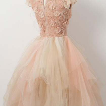 Champagne Tulle Beaded ,short Homecoming Dress,..