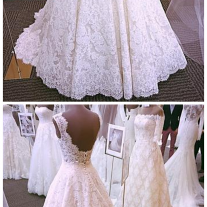 Elegant A Line Lace Wedding Dress, Sleeveless Open..
