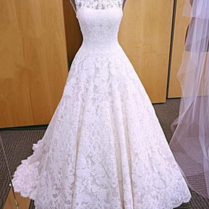 Elegant A Line Lace Wedding Dress, Sleeveless Open..