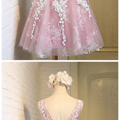 Homecoming Dresses With Lace, Round Neck..