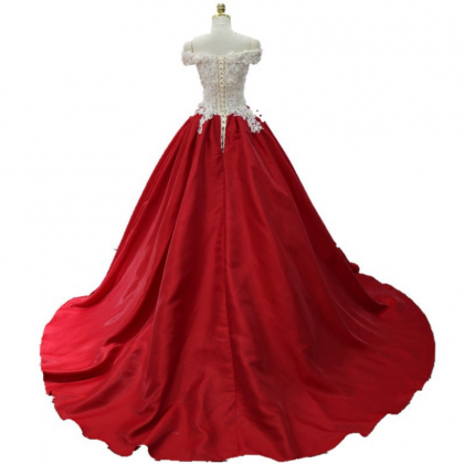 Evening Dress Satin Lace Applique Ball Gown Formal..