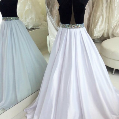 Satin Long Evening Dresses Prom Gowns With..