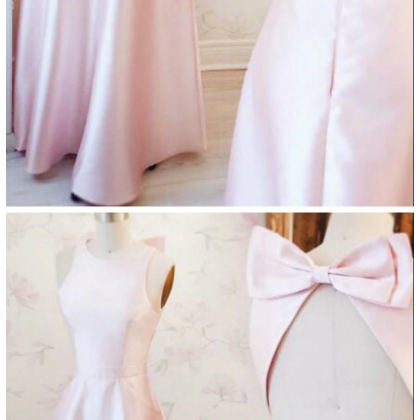 Satin Backless Floor Length Prom Dress With Bow