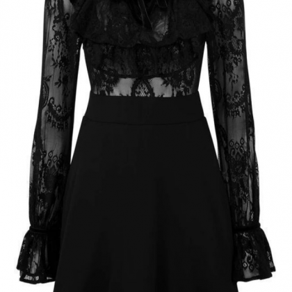 Black Long Sleeve Homecoming Dress With Lace