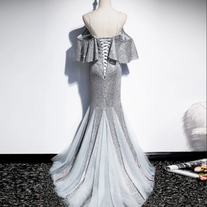V Neck Sequin Mermaid Long Prom Dress Formal Dress
