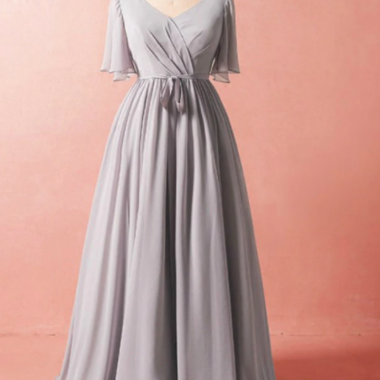 Plus Size Simple Chiffon Short Sleeve Prom Dress