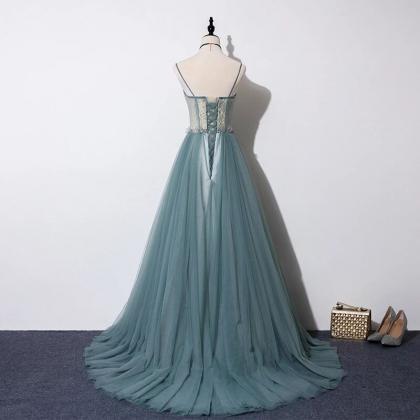 Tulle Straps Long With Lace Party Gown, Prom Dress