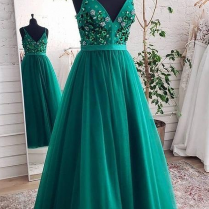 Charming V Neck Prom Dress, Tulle Evening Dress