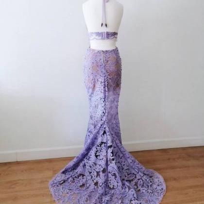 Mermaid Evening Gown/ Beaded Lace Evening Dres/..
