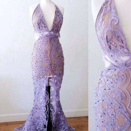 Mermaid Evening Gown/ Beaded Lace Evening Dres/..