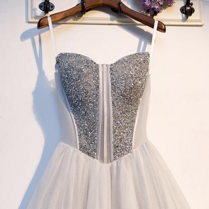 Sexy Silver Gray Prom Dresses Sweep Train..
