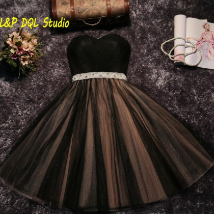 Sexy Black Prom Dresses Ball Gown Pleats Tulle..