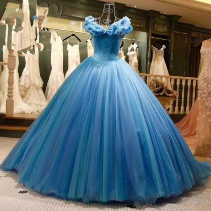 Blue Ball Gown Prom Dresses 2017 Pageant Gowns..