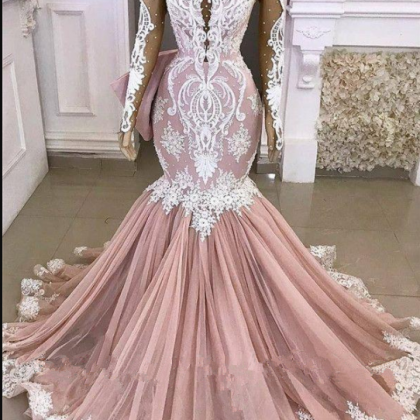 Blush Pink African Plus Size Mermaid Prom Dresses..