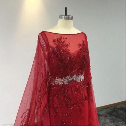 Vintage Red Lace Appliuqed Mermaid Prom Dresss..