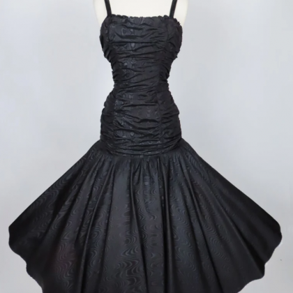 Vintage 80s 50s Black Mermaid Prom Party Dress Xs..