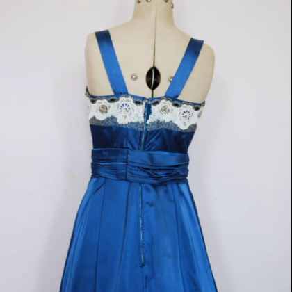 Vintage 1950s Blue Satin Ball Gown - 50s Prom..