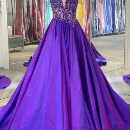 A-line Lace Beading Long Prom Dresses Modest..