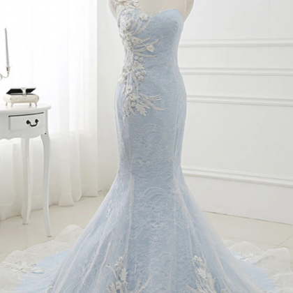 Baby Blue Sweep Train Lace Mermaid Evening..