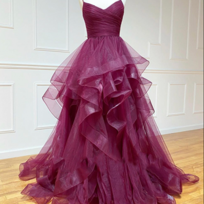 Purple Tulle Long Prom Dress