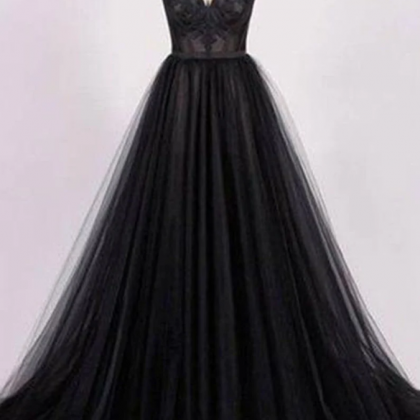 Prom Dresses Black Tulle Dress, Princess Simple..