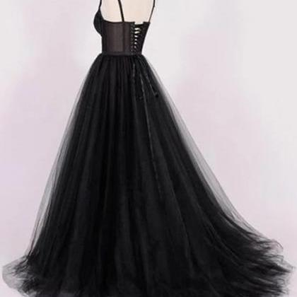 Prom Dresses Black Tulle Dress, Princess Simple..