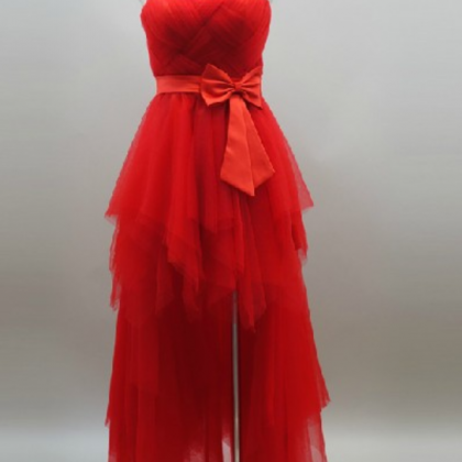 Fashion Strapless Hi-lo Full Length Red Prom..