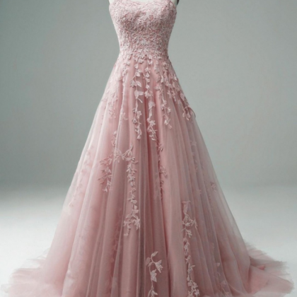 Pink Prom Dresses 2021 Lace Applique A Line..