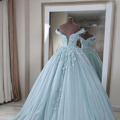 Stunning Beautiful Blue V Neck Lace Long Prom..