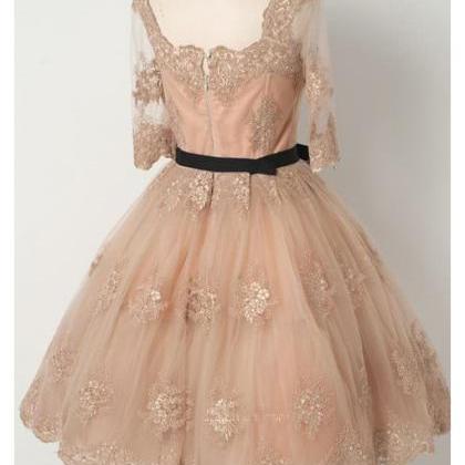 A Line Half Sleeve Tulle Homecoming Dress With..