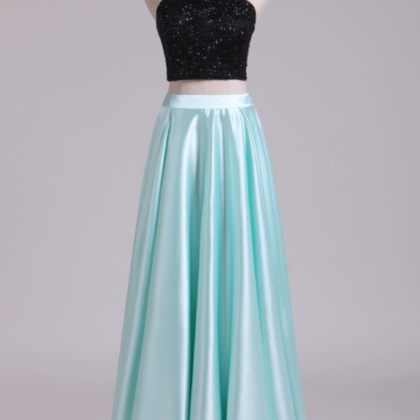 Prom Dresses A-line Scoop Elastic Satin Two Pieces..
