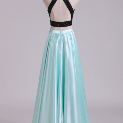 Prom Dresses A-line Scoop Elastic Satin Two Pieces..
