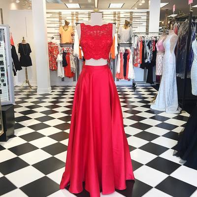 Charming Prom Dress, Two Piece Red Prom Dresses,..