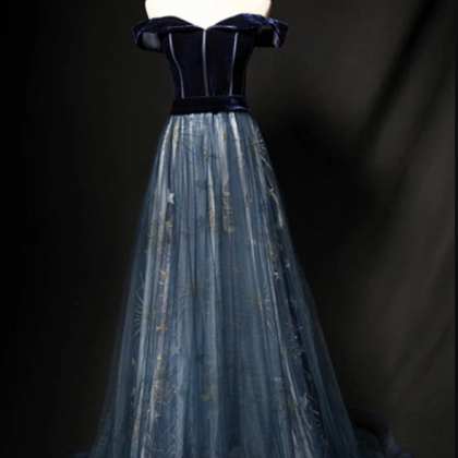 Elegant Off-the-shoulder Velvet Prom Dress,chic..