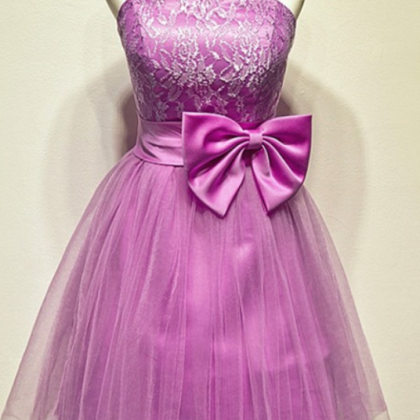 Strapless Purple Prom Dress, Tulle Short Prom..