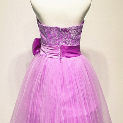 Strapless Purple Prom Dress, Tulle Short Prom..