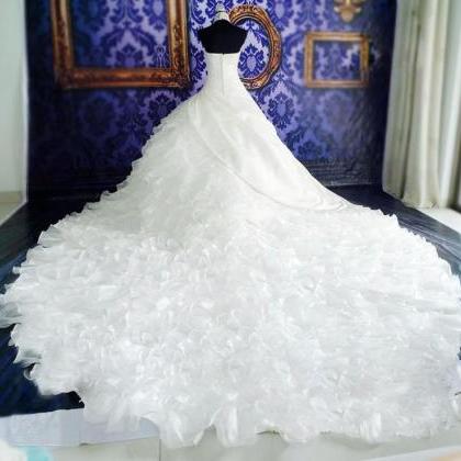 Appliques Cascading Ruffles Pearls Ball Gown..