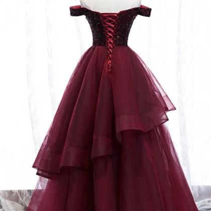 Prom Dresses Tulle Beads Long Prom Gown Evening..