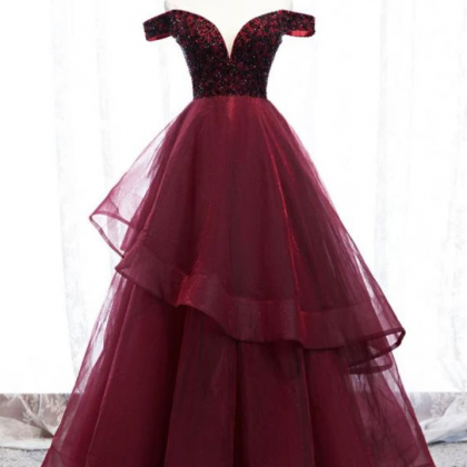 Prom Dresses Tulle Beads Long Prom Gown Evening..