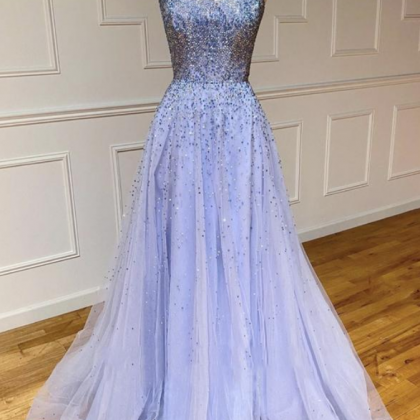 Prom Dresses Tulle Beads Long Prom Dress Evening..