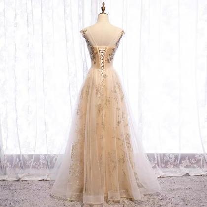Gold Evening Dress, Sequin Party Dress,elegant..