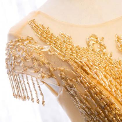 Style, Long Fairy Elegant Dress, Golden Beaded..