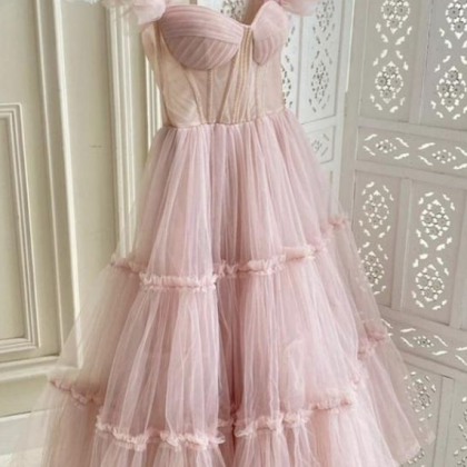Cute Tulle Short Prom Dress Pink Evening Dress