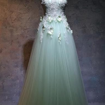Beautiful Light Green V-neckline Tulle Party Gown,..