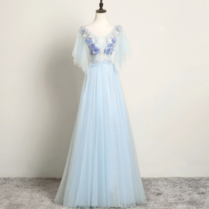 Bridal Toast Blue Shoulders Slim Wedding Dress..