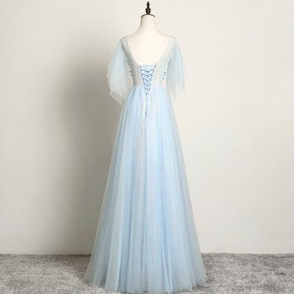 Bridal Toast Blue Shoulders Slim Wedding Dress..