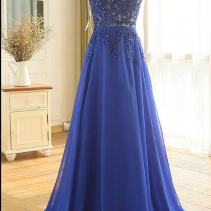 Royal Blue Chiffon Evening Dress, Elegant Prom..