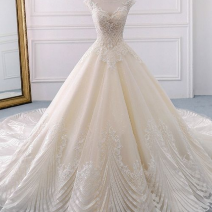 Champagne Tulle Lace With Beading Backless Wedding..