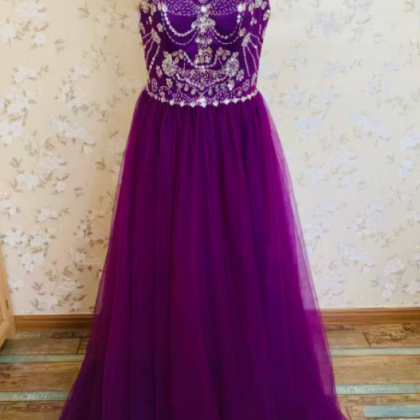 Cap sleeve prom dress,purple formal..