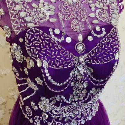 Cap sleeve prom dress,purple formal..